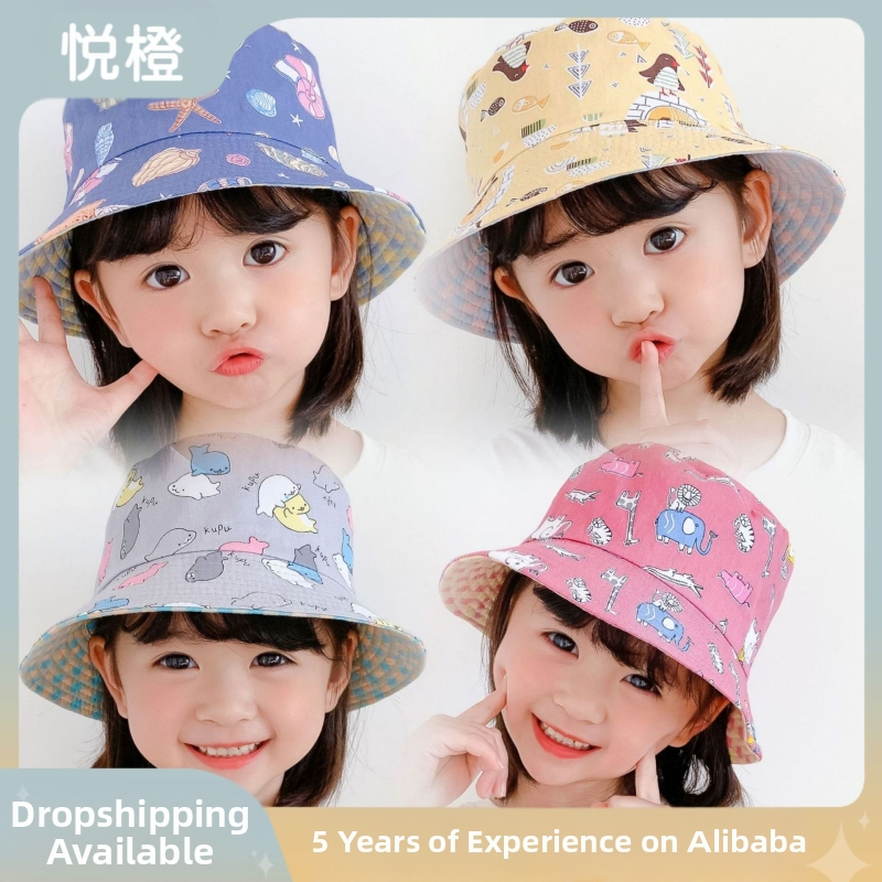 Gyári gyermek kétoldalas halászsapka mintás gyereksapka fiúknak és lányoknak, baba tavaszi és őszi teljes mintás aranyos új mosdósapka