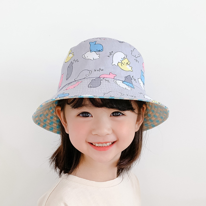 Gyári gyermek kétoldalas halászsapka mintás gyereksapka fiúknak és lányoknak, baba tavaszi és őszi teljes mintás aranyos új mosdósapka