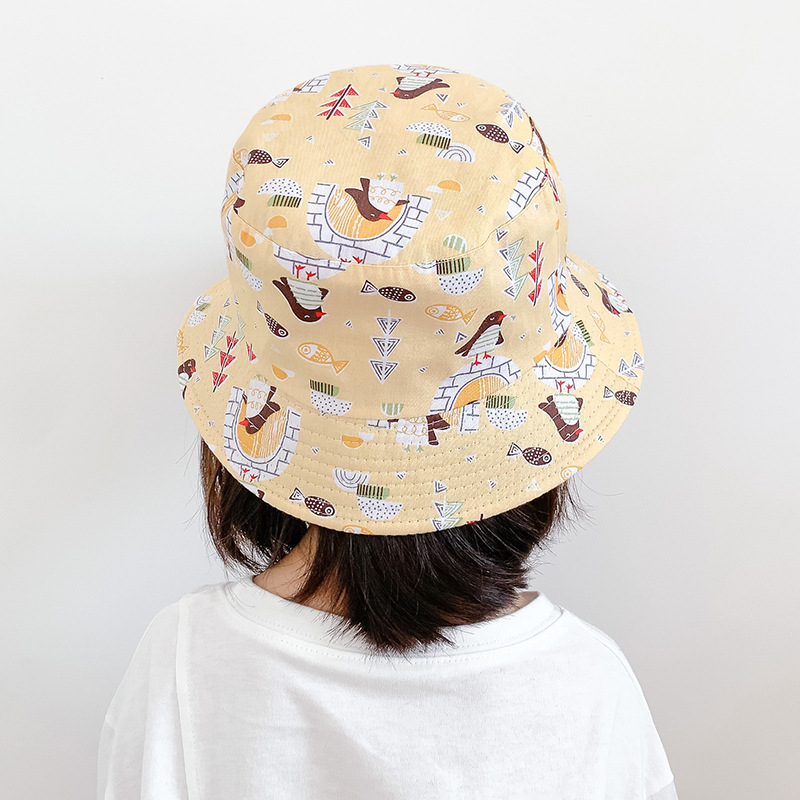Gyári gyermek kétoldalas halászsapka mintás gyereksapka fiúknak és lányoknak, baba tavaszi és őszi teljes mintás aranyos új mosdósapka