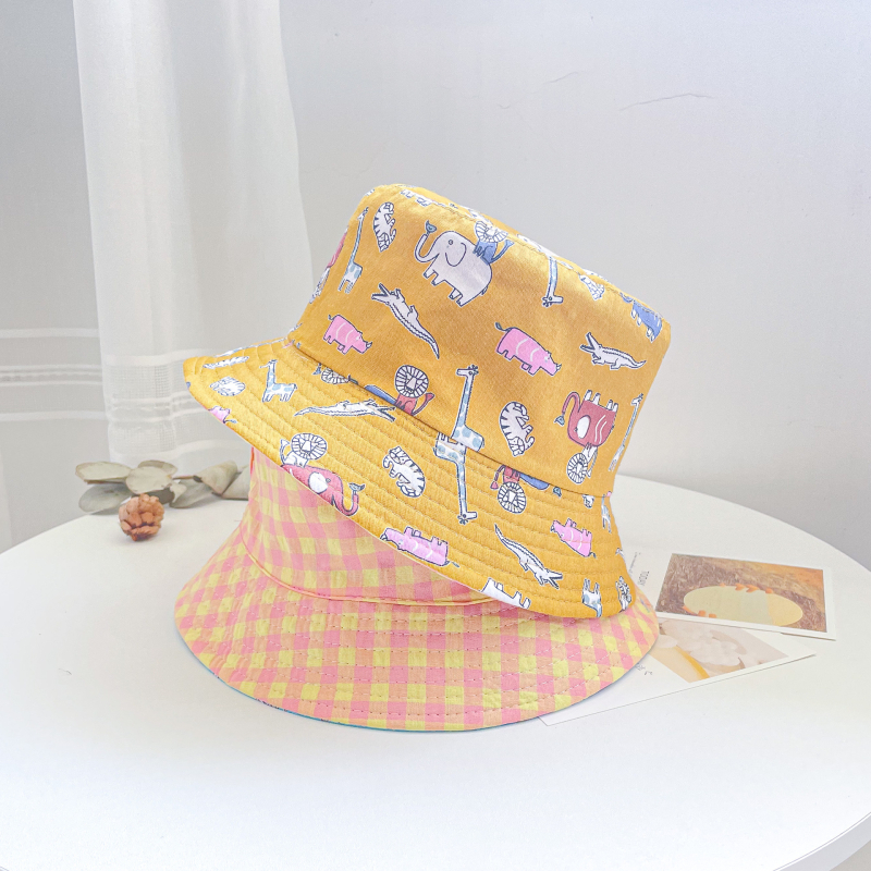 Gyári gyermek kétoldalas halászsapka mintás gyereksapka fiúknak és lányoknak, baba tavaszi és őszi teljes mintás aranyos új mosdósapka