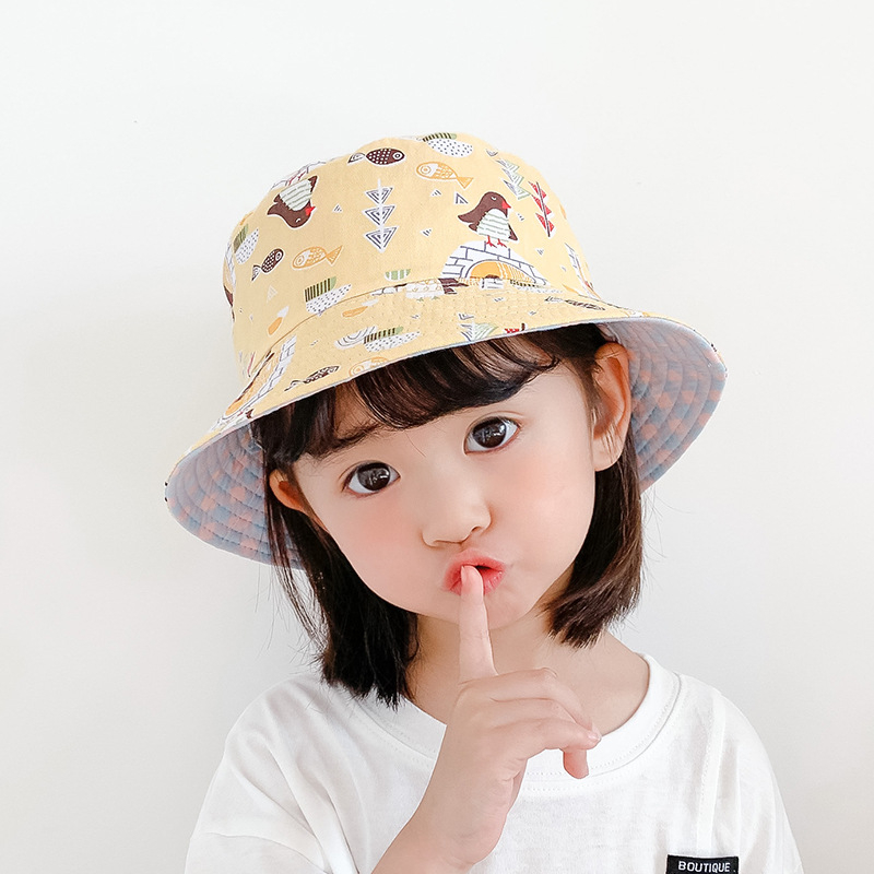 Gyári gyermek kétoldalas halászsapka mintás gyereksapka fiúknak és lányoknak, baba tavaszi és őszi teljes mintás aranyos új mosdósapka