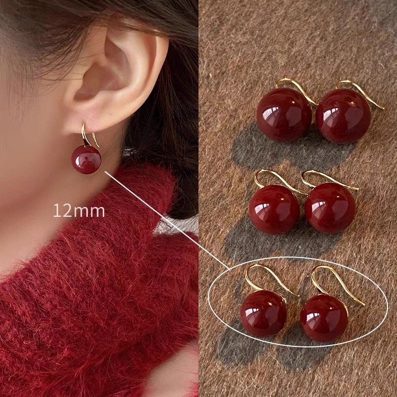 Honkongo stiliaus bordo spalvos aukštakulniai ir auskarai su auskarais, 2024 m. nauji moteriški raudoni perlų auskarai, prieinami, prabangūs, universalūs, aukštos klasės.