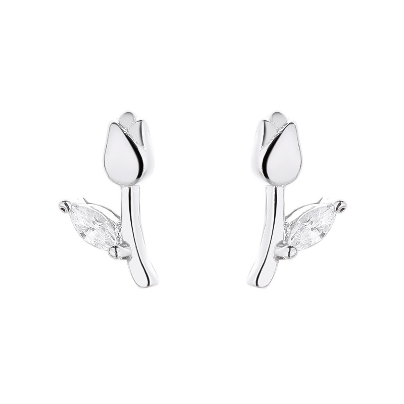 Prantsuse tulbikõrvarõngad naistele 925 hõbedast, elegantsed kõrgekvaliteedilised väikeste lilledega kõrvarõngad, naiste kivikestega peened ehted