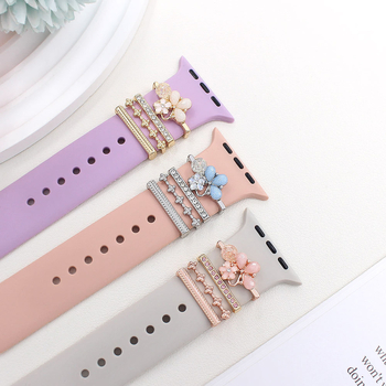 Taikoma „Apple Watch“ universaliam silikoniniam dirželiui su deimantine gėlės dekoracija