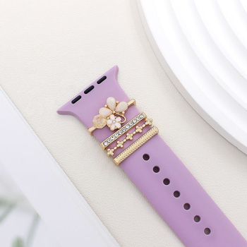 Taikoma „Apple Watch“ universaliam silikoniniam dirželiui su deimantine gėlės dekoracija