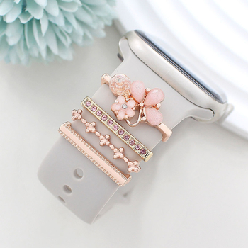 Taikoma „Apple Watch“ universaliam silikoniniam dirželiui su deimantine gėlės dekoracija