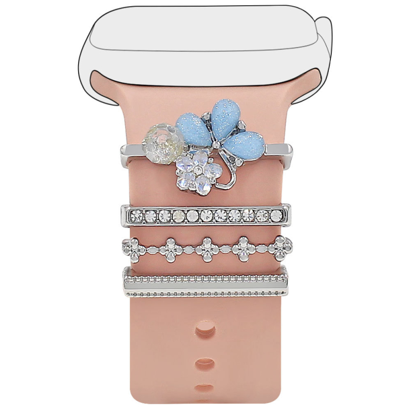 Taikoma „Apple Watch“ universaliam silikoniniam dirželiui su deimantine gėlės dekoracija