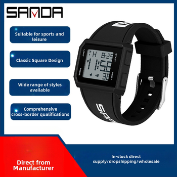 Sanda Aliexpress populārs kvadrātveida pulkstenis vīriešiem un sievietēm, viena displeja gaismas elektroniskais pulkstenis, jauniešu daudzfunkcionāls personalizēts pulkstenis