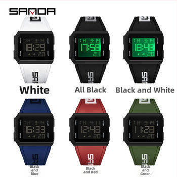 Sanda Aliexpress populārs kvadrātveida pulkstenis vīriešiem un sievietēm, viena displeja gaismas elektroniskais pulkstenis, jauniešu daudzfunkcionāls personalizēts pulkstenis