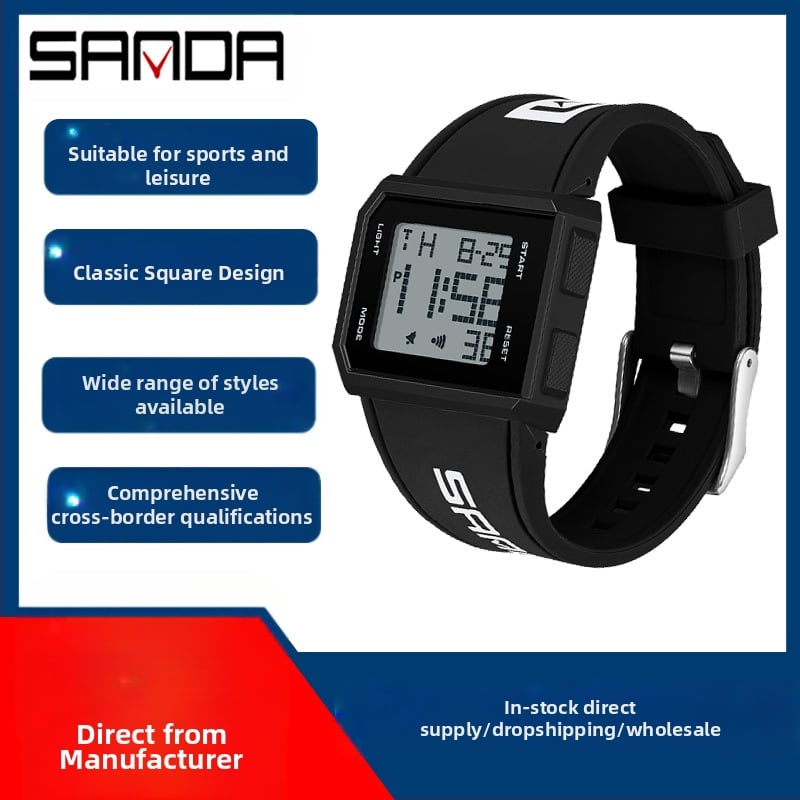 Sanda Aliexpress Popular Square Watch pentru bărbați și femei cu un singur afișaj luminos electronic ceas pentru tineri multifuncțional personalizat ceas