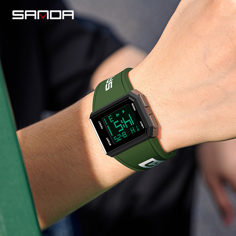Sanda Aliexpress populārs kvadrātveida pulkstenis vīriešiem un sievietēm, viena displeja gaismas elektroniskais pulkstenis, jauniešu daudzfunkcionāls personalizēts pulkstenis
