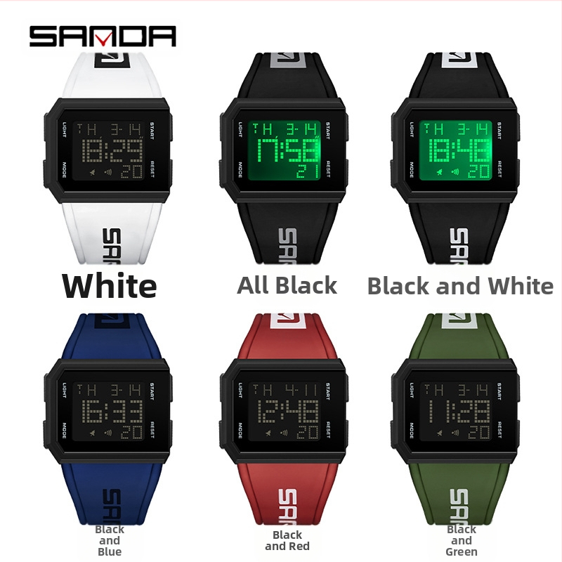 Sanda Aliexpress Популярен квадратен часовник за мъже и жени с единичен дисплей, светещ електронен часовник, младежки многофункционален персонализиран часовник