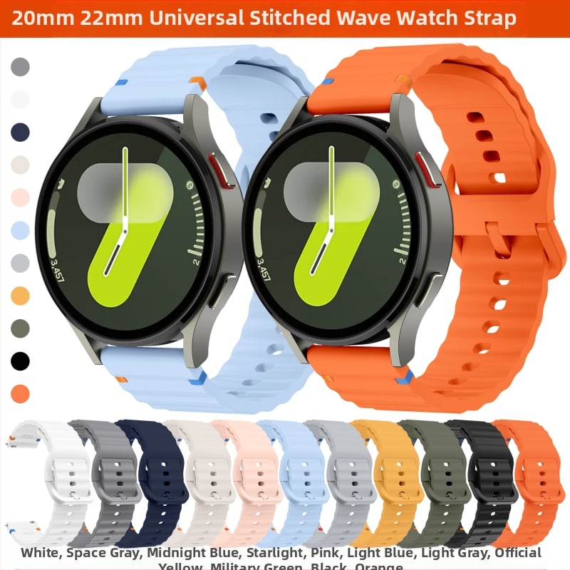 За Samsung Watch7654 Каишка за часовник 20 мм Каишка за часовник 22 мм Универсална силиконова каишка с вълнообразен стич