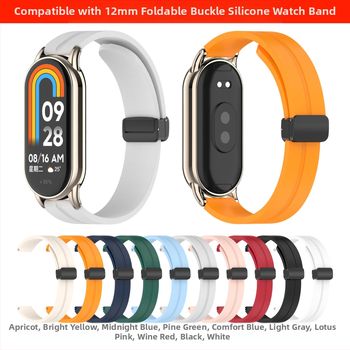 „Zhihong“ tinka „Xiaomi Mi Band 9/10“ 8-osios kartos universaliam NFC12Mm silikoniniam grynos spalvos magnetiniam sulankstomam dirželiui