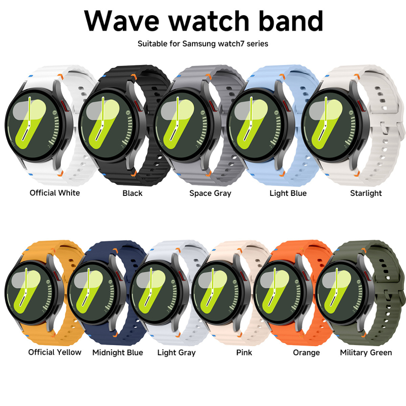 Oficialus „Samsung watch7“ naujienos modelis su banguotomis siūlėmis ir silikoniniu „Galaxy Watch 6/5/4“ dirželiu