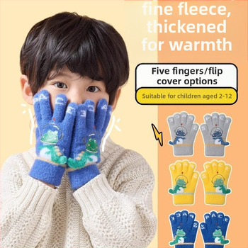 Laste soojad kindad sügiseks ja talveks, viie sõrmega dinosauruste multifilmitegelastega, sõrmedega kirjutamiseks, poistele ja tüdrukutele, beebidele, talveks, fliisvoodriga, külmumisvastased