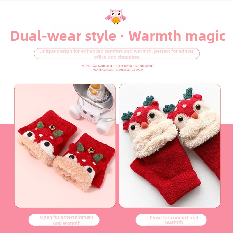 Rudens un ziemas bērnu Ziemassvētku lapsas formas cimdi, jauki, sabiezināti, ar vilnu oderēti, silti cimdi skolēnu rakstīšanai.