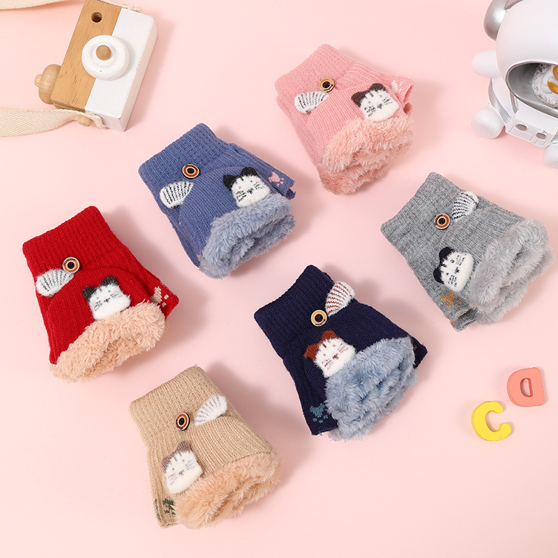 Sügise ja talve laste jõulukindad Fox flip-kindad Korea armsad paksendatud fliisvoodriga õpilastele mõeldud soojad kirjutuskindad