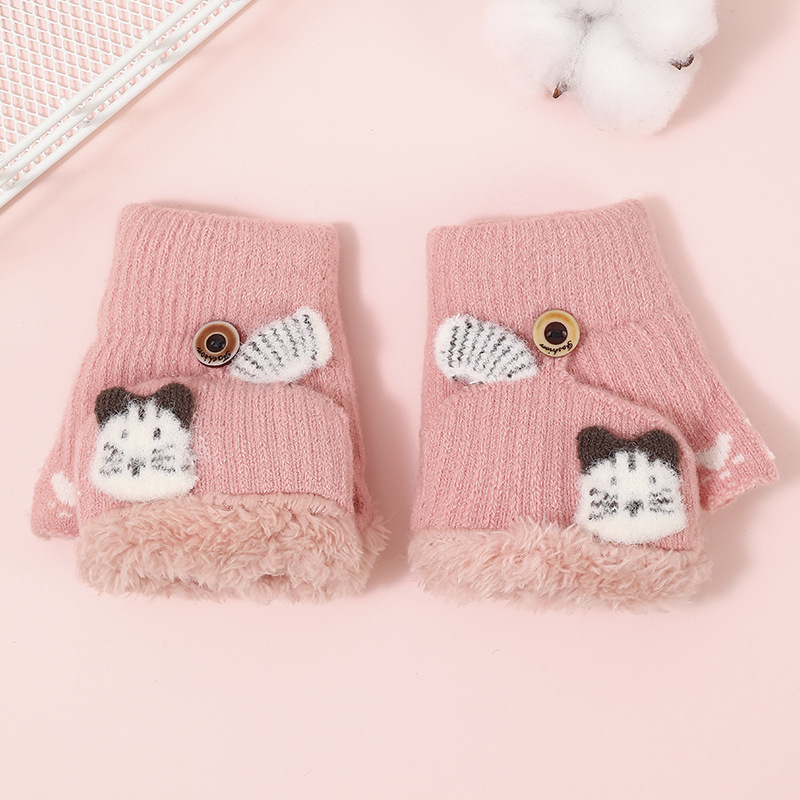 Sügise ja talve laste jõulukindad Fox flip-kindad Korea armsad paksendatud fliisvoodriga õpilastele mõeldud soojad kirjutuskindad