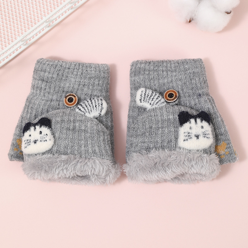 Sügise ja talve laste jõulukindad Fox flip-kindad Korea armsad paksendatud fliisvoodriga õpilastele mõeldud soojad kirjutuskindad