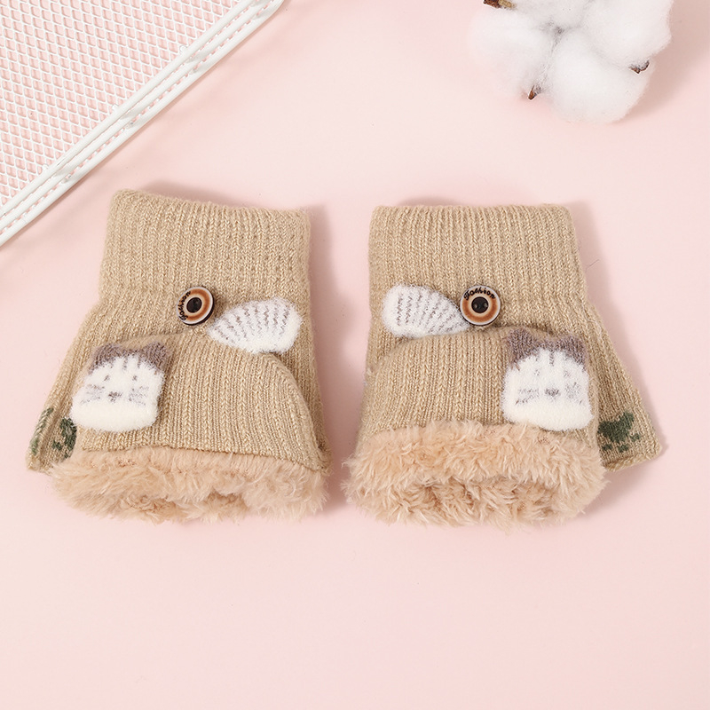 Sügise ja talve laste jõulukindad Fox flip-kindad Korea armsad paksendatud fliisvoodriga õpilastele mõeldud soojad kirjutuskindad