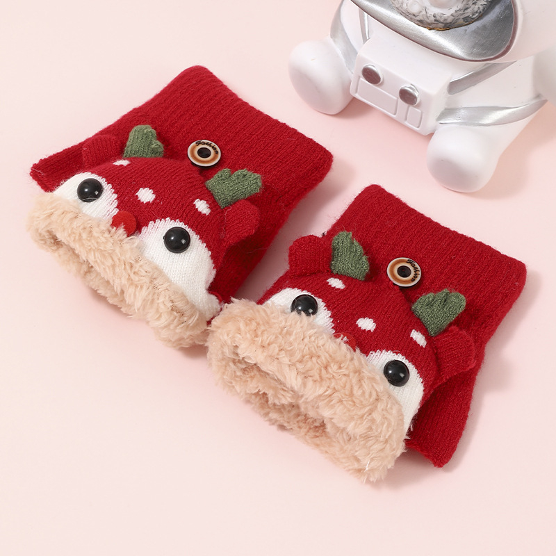 Sügise ja talve laste jõulukindad Fox flip-kindad Korea armsad paksendatud fliisvoodriga õpilastele mõeldud soojad kirjutuskindad