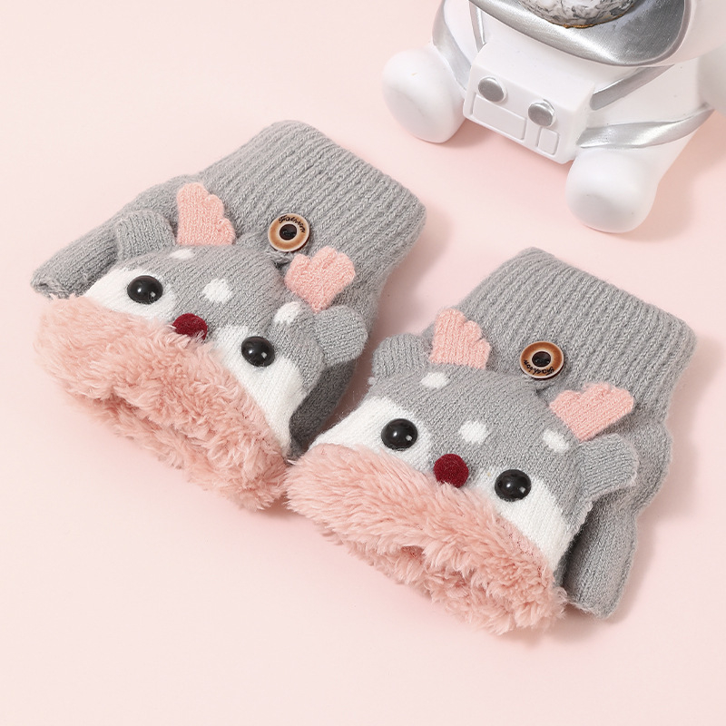 Sügise ja talve laste jõulukindad Fox flip-kindad Korea armsad paksendatud fliisvoodriga õpilastele mõeldud soojad kirjutuskindad