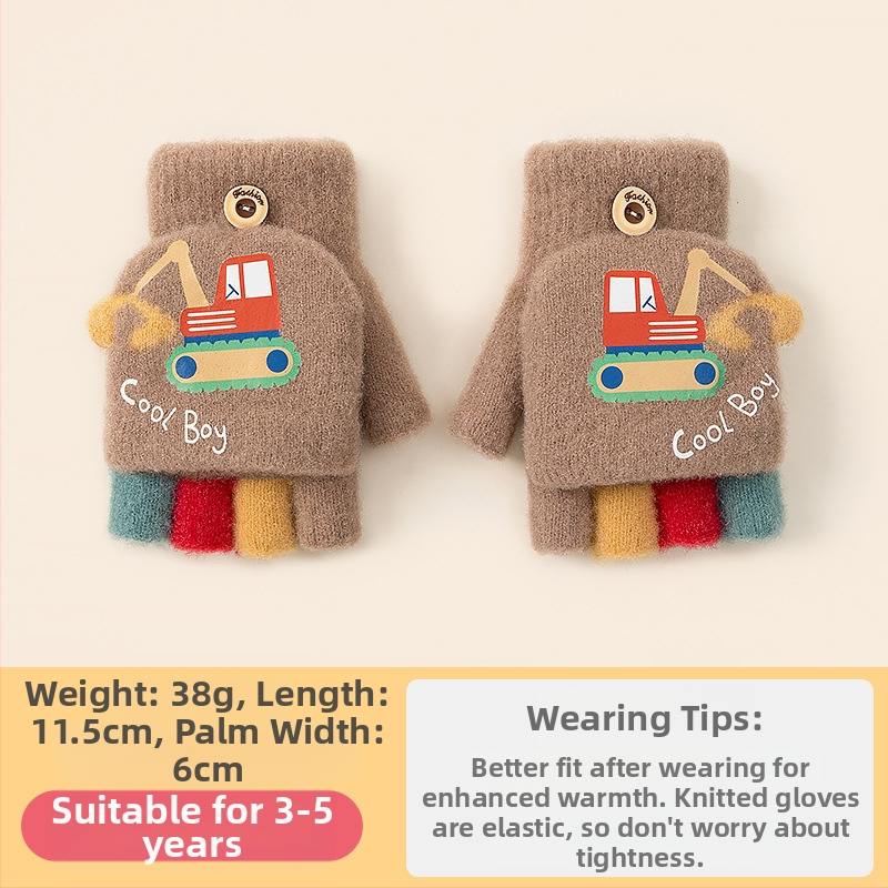 Sügis-talvised poolsõrmega ülespööratavad sõrmedeta kootud lasteaiapoiste paksendatud ja soojad talvised multifilmidest villased lastekindad