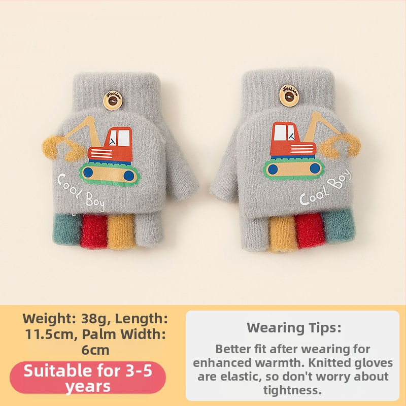 Sügis-talvised poolsõrmega ülespööratavad sõrmedeta kootud lasteaiapoiste paksendatud ja soojad talvised multifilmidest villased lastekindad