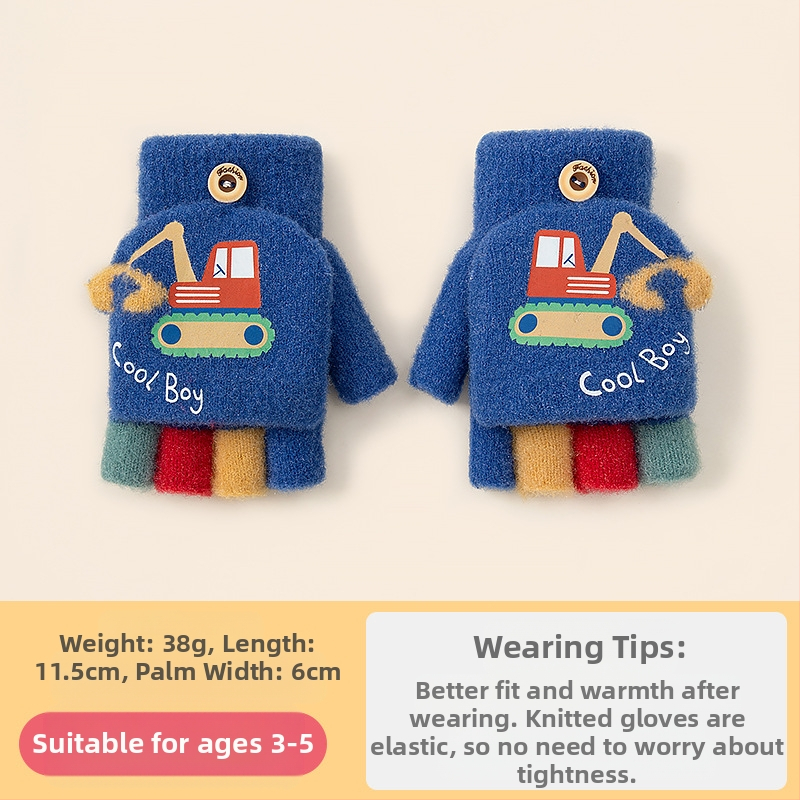 Sügis-talvised poolsõrmega ülespööratavad sõrmedeta kootud lasteaiapoiste paksendatud ja soojad talvised multifilmidest villased lastekindad