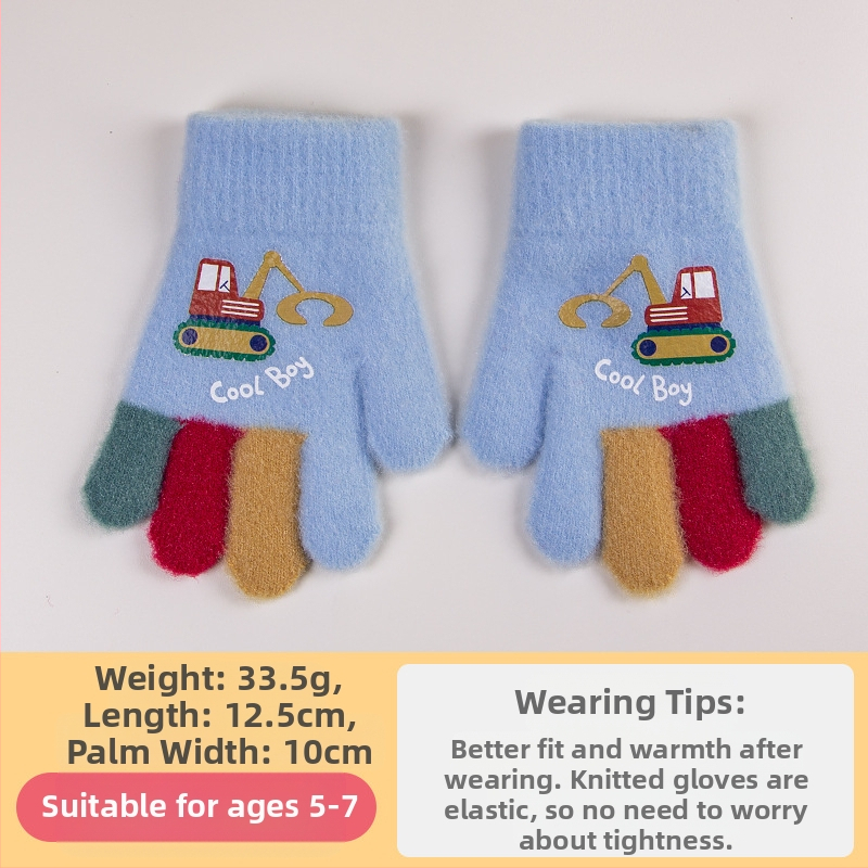 Sügis-talvised poolsõrmega ülespööratavad sõrmedeta kootud lasteaiapoiste paksendatud ja soojad talvised multifilmidest villased lastekindad