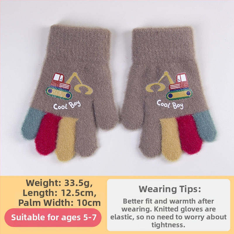 Sügis-talvised poolsõrmega ülespööratavad sõrmedeta kootud lasteaiapoiste paksendatud ja soojad talvised multifilmidest villased lastekindad