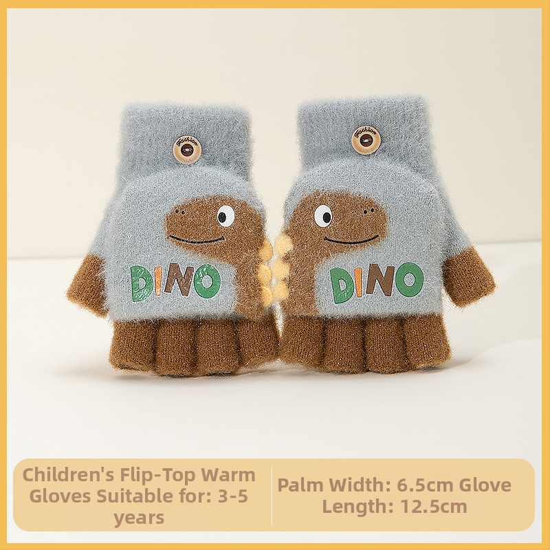 Sügis-talvised poolsõrmega ülespööratavad sõrmedeta kootud lasteaiapoiste paksendatud ja soojad talvised multifilmidest villased lastekindad