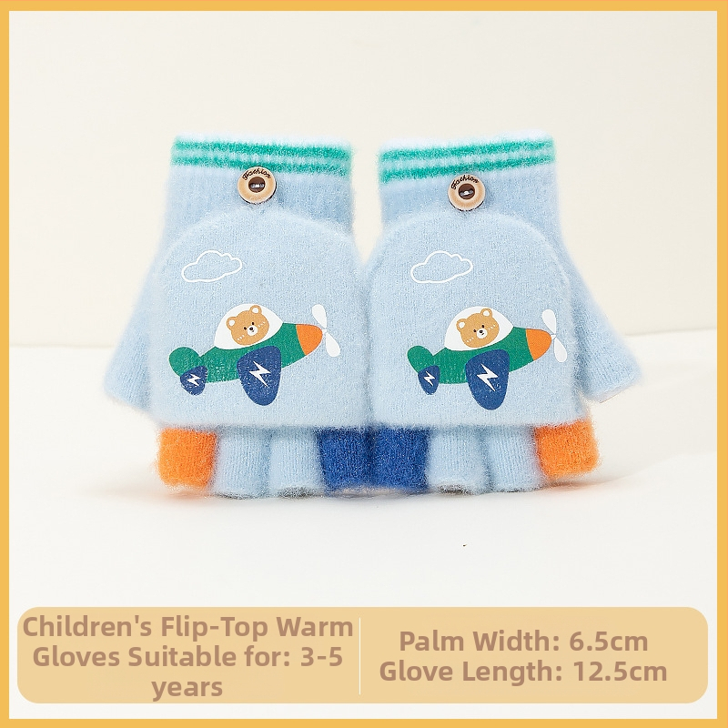 Sügis-talvised poolsõrmega ülespööratavad sõrmedeta kootud lasteaiapoiste paksendatud ja soojad talvised multifilmidest villased lastekindad