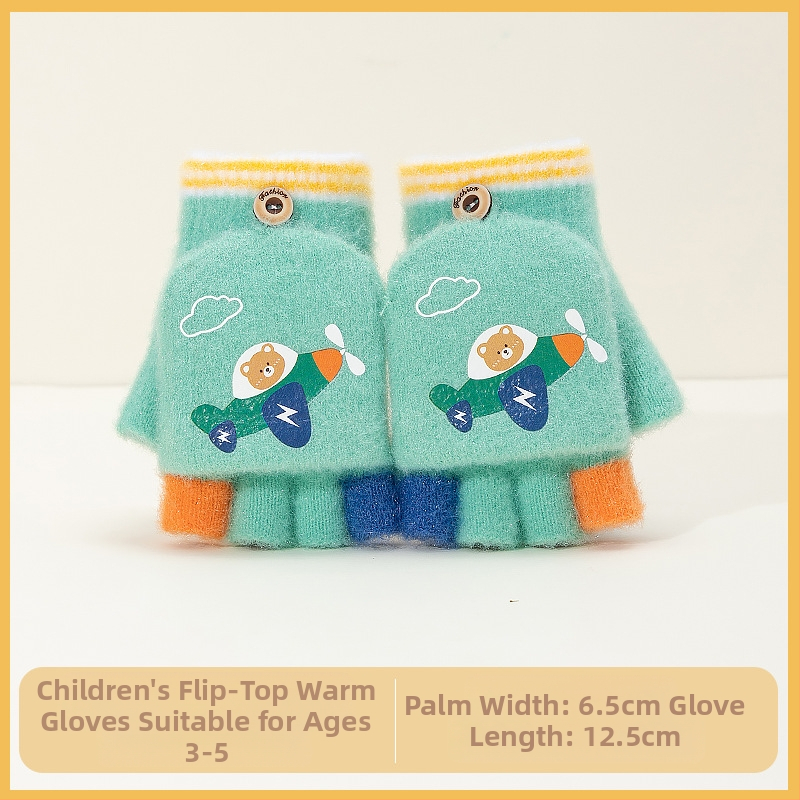 Sügis-talvised poolsõrmega ülespööratavad sõrmedeta kootud lasteaiapoiste paksendatud ja soojad talvised multifilmidest villased lastekindad