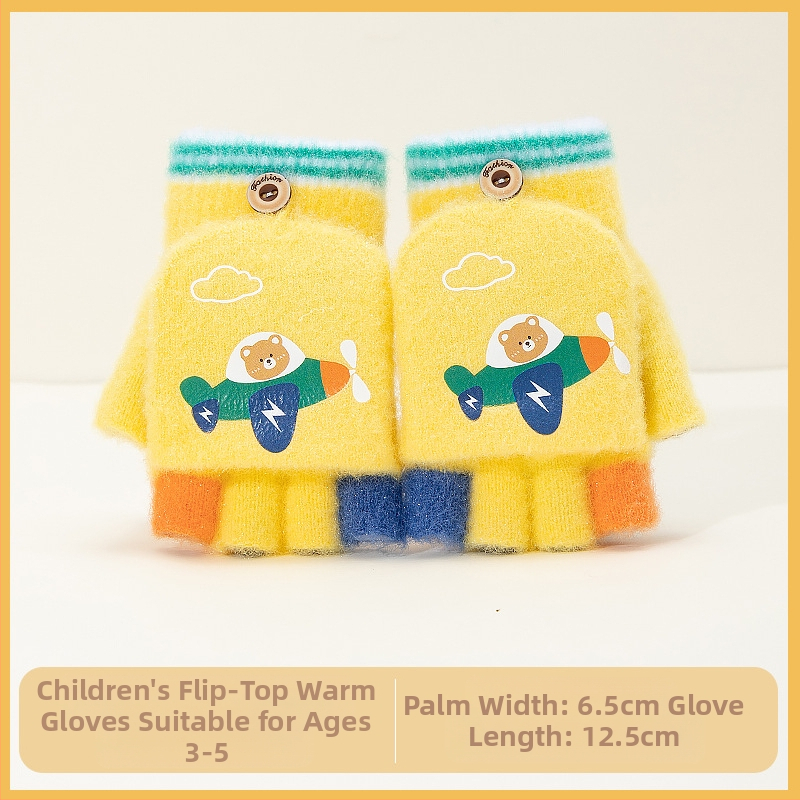 Sügis-talvised poolsõrmega ülespööratavad sõrmedeta kootud lasteaiapoiste paksendatud ja soojad talvised multifilmidest villased lastekindad