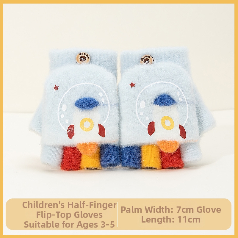 Sügis-talvised poolsõrmega ülespööratavad sõrmedeta kootud lasteaiapoiste paksendatud ja soojad talvised multifilmidest villased lastekindad