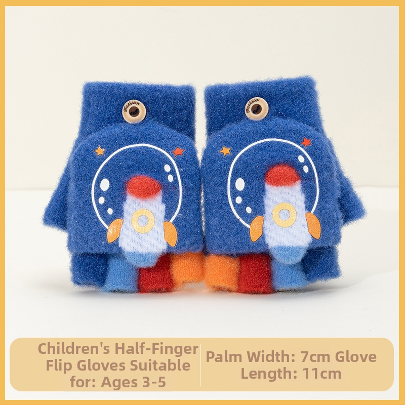 Sügis-talvised poolsõrmega ülespööratavad sõrmedeta kootud lasteaiapoiste paksendatud ja soojad talvised multifilmidest villased lastekindad