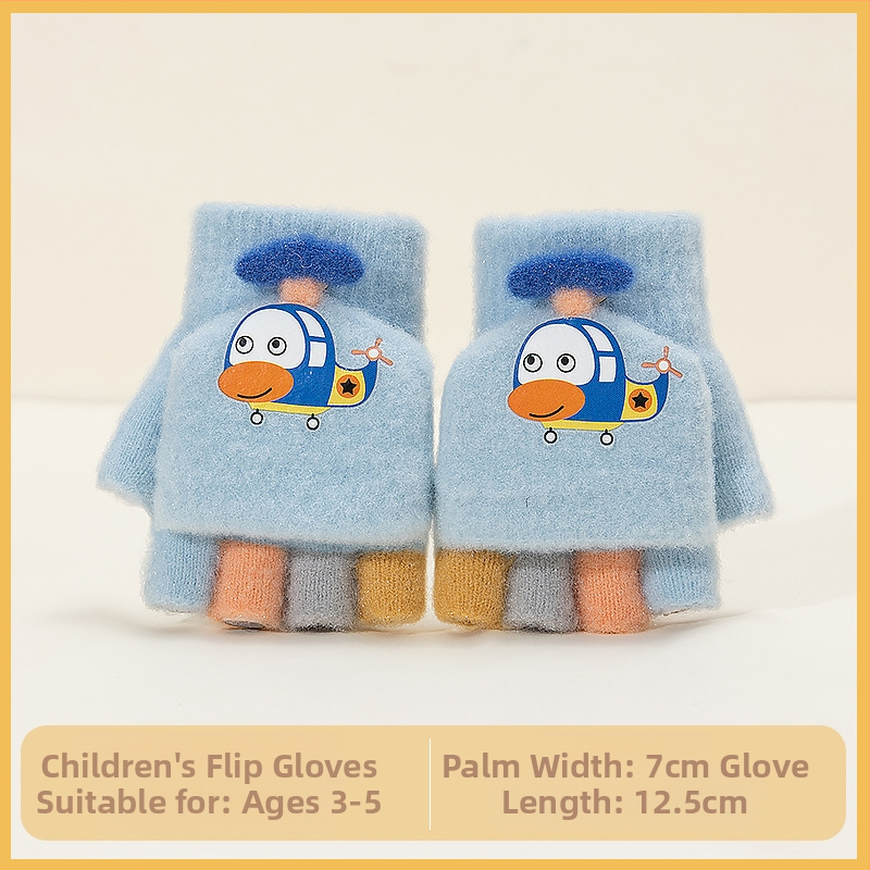 Sügis-talvised poolsõrmega ülespööratavad sõrmedeta kootud lasteaiapoiste paksendatud ja soojad talvised multifilmidest villased lastekindad