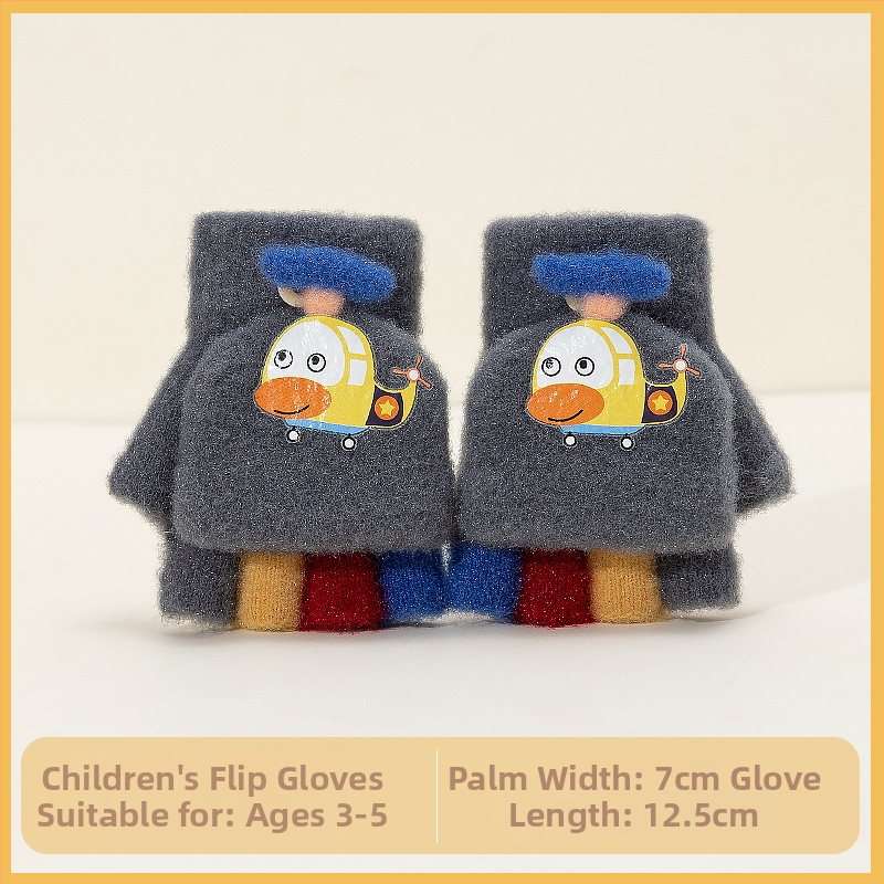 Sügis-talvised poolsõrmega ülespööratavad sõrmedeta kootud lasteaiapoiste paksendatud ja soojad talvised multifilmidest villased lastekindad