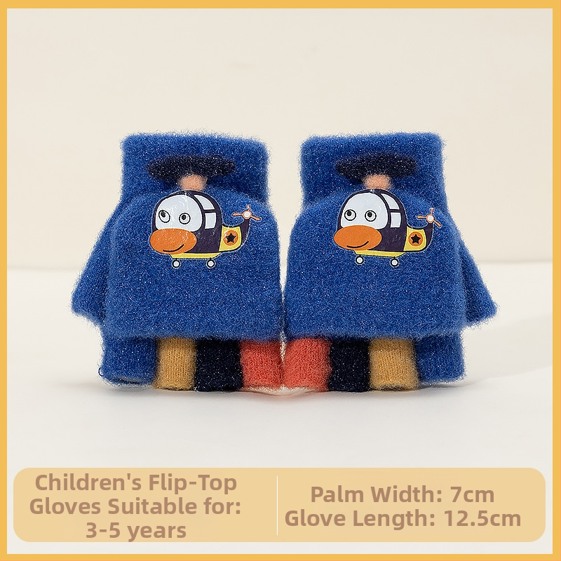 Sügis-talvised poolsõrmega ülespööratavad sõrmedeta kootud lasteaiapoiste paksendatud ja soojad talvised multifilmidest villased lastekindad