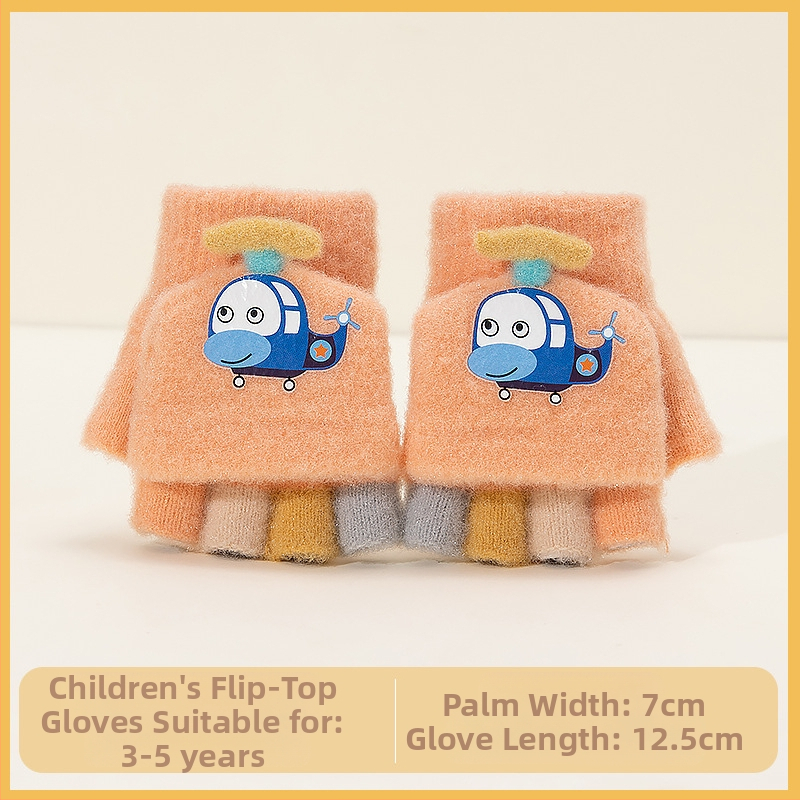 Sügis-talvised poolsõrmega ülespööratavad sõrmedeta kootud lasteaiapoiste paksendatud ja soojad talvised multifilmidest villased lastekindad