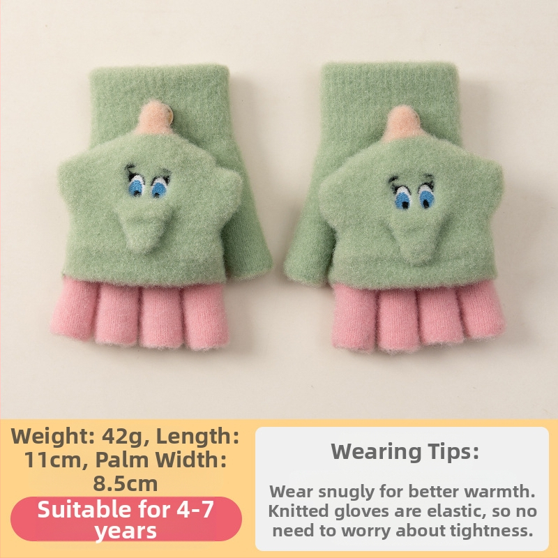 Sügis-talvised poolsõrmega ülespööratavad sõrmedeta kootud lasteaiapoiste paksendatud ja soojad talvised multifilmidest villased lastekindad