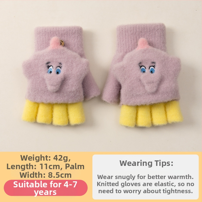 Sügis-talvised poolsõrmega ülespööratavad sõrmedeta kootud lasteaiapoiste paksendatud ja soojad talvised multifilmidest villased lastekindad