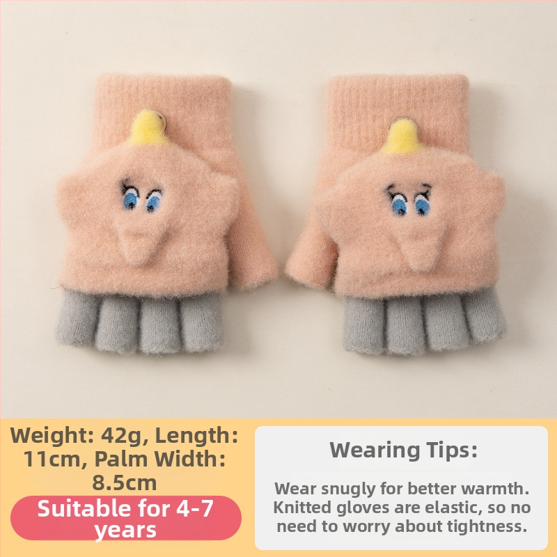 Sügis-talvised poolsõrmega ülespööratavad sõrmedeta kootud lasteaiapoiste paksendatud ja soojad talvised multifilmidest villased lastekindad