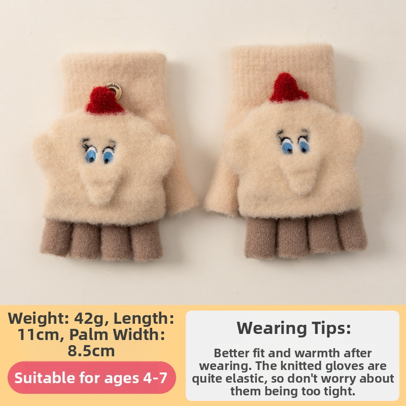 Sügis-talvised poolsõrmega ülespööratavad sõrmedeta kootud lasteaiapoiste paksendatud ja soojad talvised multifilmidest villased lastekindad