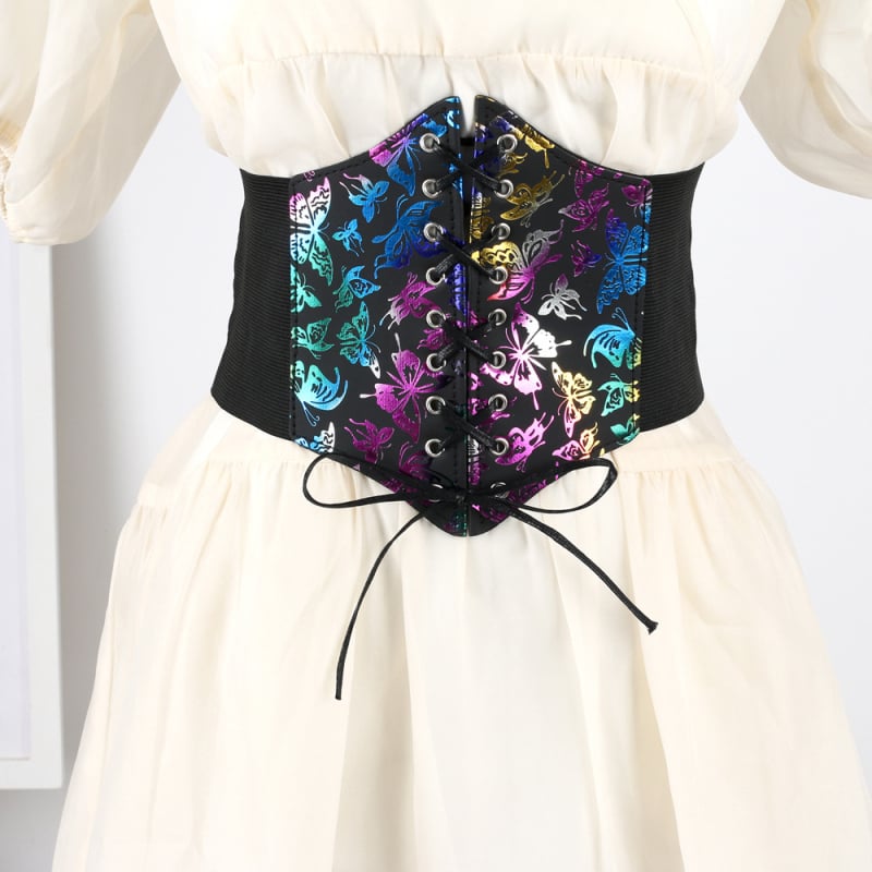 Curea largă cu fluture imprimat transfrontalieră pentru femei, accesorii de modă neon, talie, culoare europeană și americană, cu fluture, acoperire a taliei