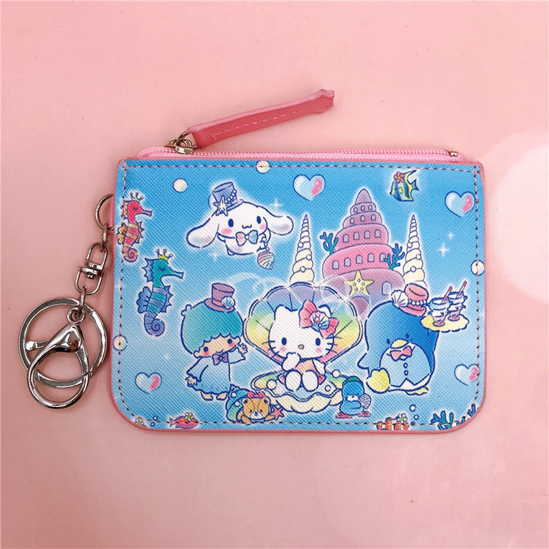 „Kurumi Little White Dog Pudding Dog Gemini“ didelės kolekcijos odinė kortelių dėklo piniginė su raktų pakabuku