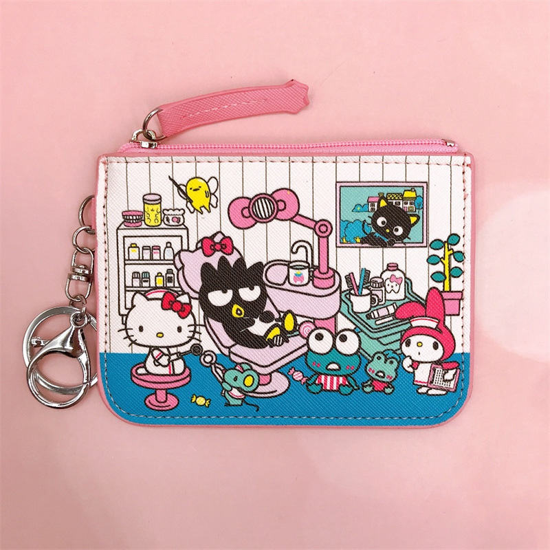 „Kurumi Little White Dog Pudding Dog Gemini“ didelės kolekcijos odinė kortelių dėklo piniginė su raktų pakabuku