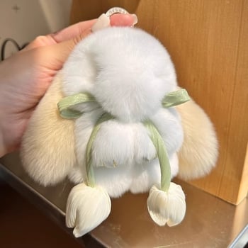 Χαριτωμένο πραγματικό γούνινο κουνέλι rex μικρό κρεμαστό κόσμημα μπρελόκ μίνι βελούδινη κούκλα νεκρό κουνέλι σχολική τσάντα κρεμαστό δώρο